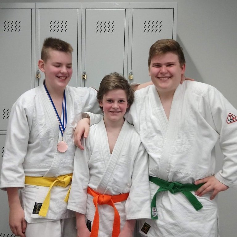 Keppendur Tindastóls á Íslandsmóti JSÍ yngri flokka 2019. Frá vinstri: Veigar Þór Sigurðarson, Haukur Rafn Sigurðsson og Þorgrímur Svavar Runólfsson. Mynd: Einar Örn Hreinsson.