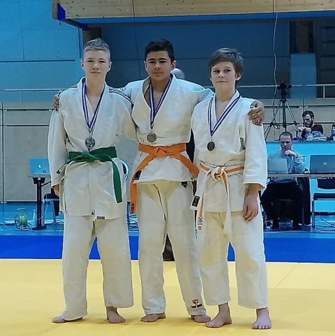 Frá Vormóti JSÍ fyrir yngri flokka 2019. Flokkur drengja í U15-55. Haukur Rafn Sigurðsson með bronsverðlaunin lengst til hægri. Mynd: Einar Örn Hreinsson.