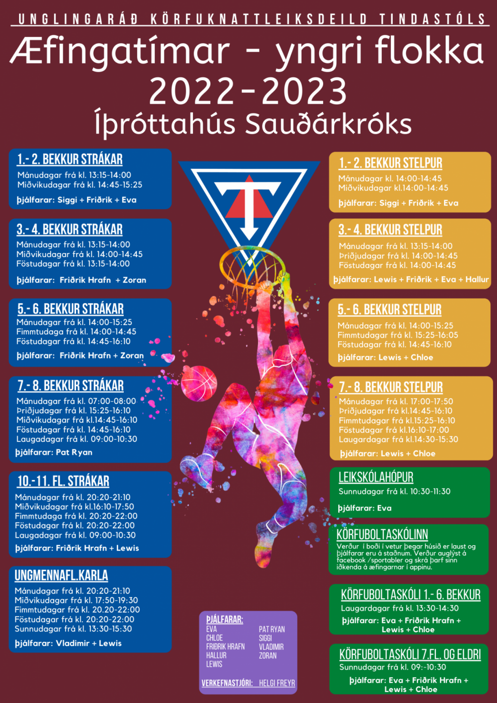 Æfingatímar yngriflokka 2022-2023