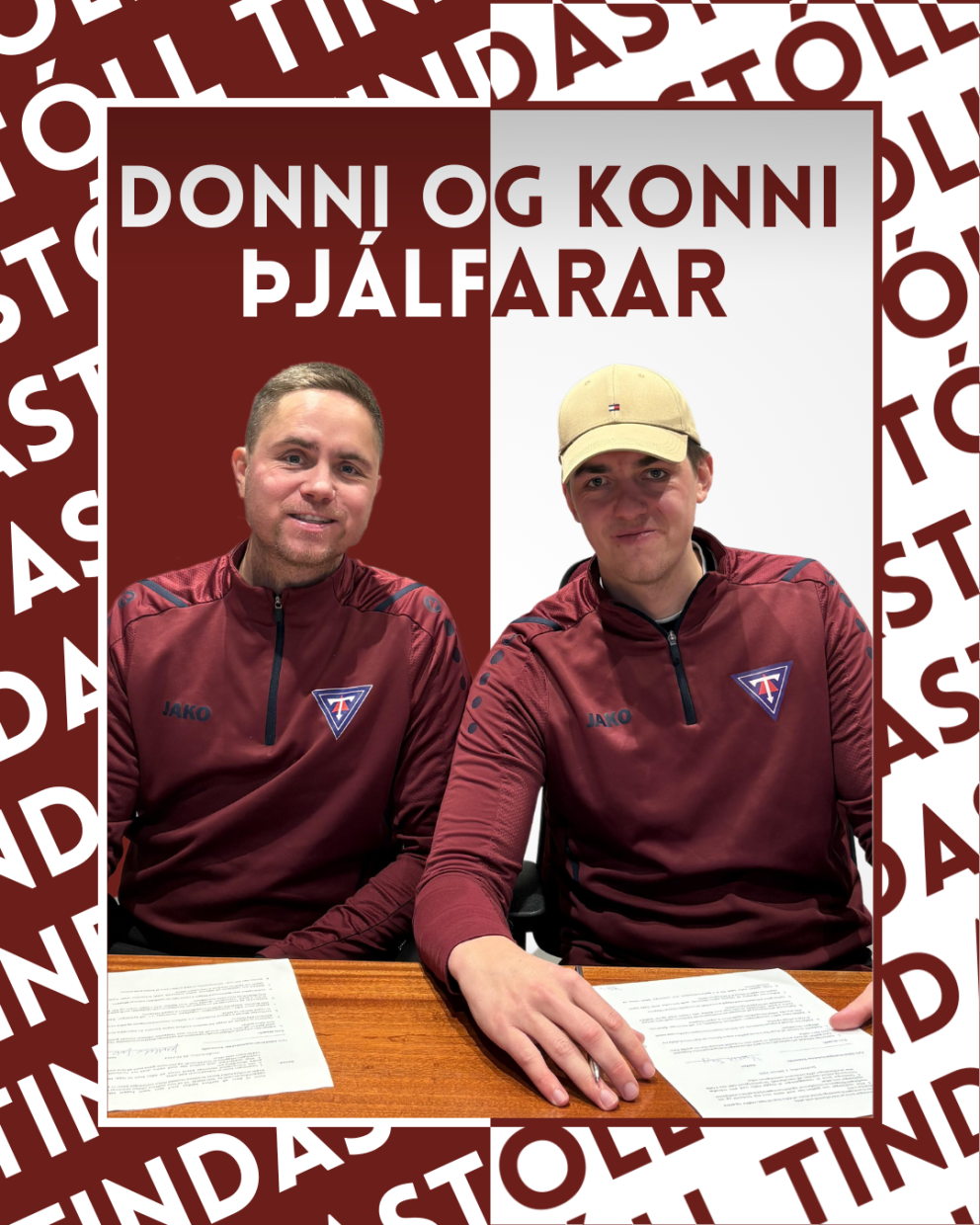 Donni og Konni við undirritun samninga.