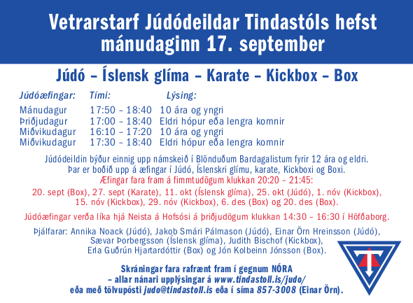 Júdóæfingar hefjast mánudaginn 17. september
