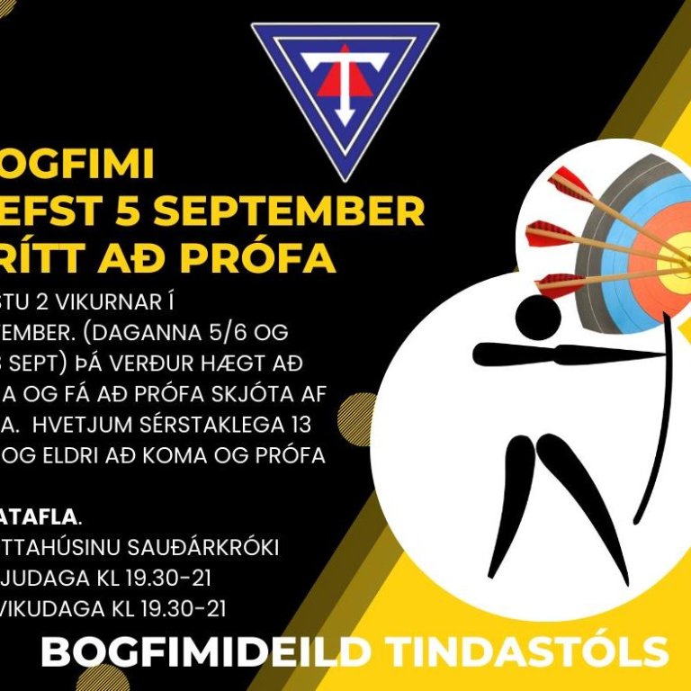 Frítt að koma að prófa að skjóta af boga.