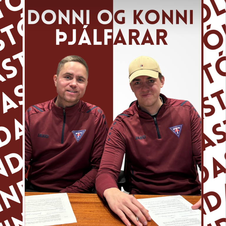 Donni og Konni við undirritun samninga.